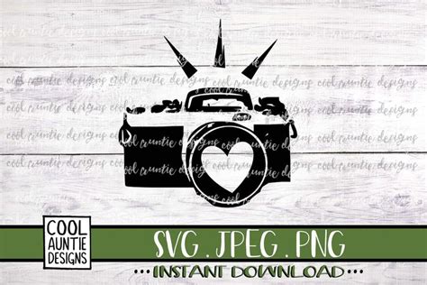 a camera with heart on it and the words svg jpeg png instant