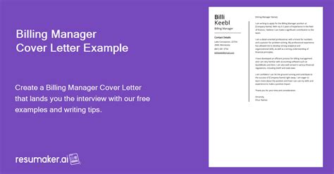 Billing Manager Cover Letter Example For 2023 Skills And Templates