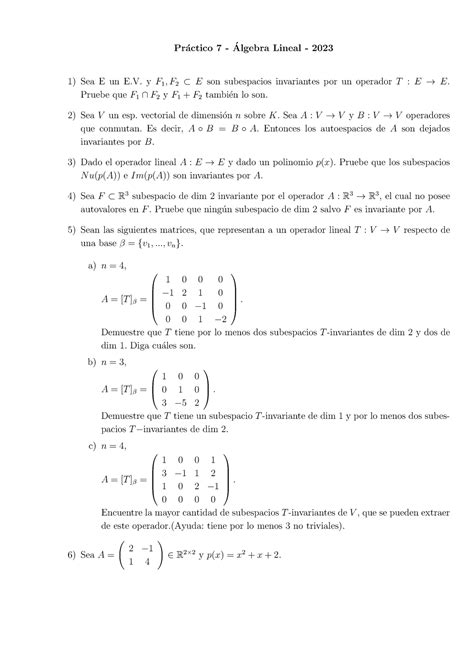 Pract lineal 7 22 Álgebra UTN Studocu