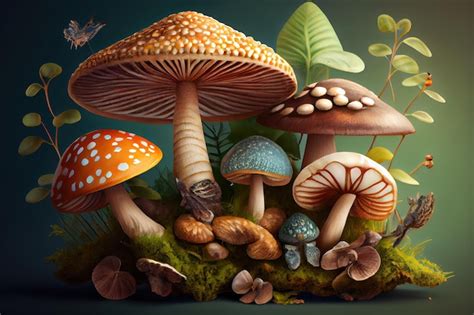 Premium Ai Image Wild Mushrooms Generative Ai