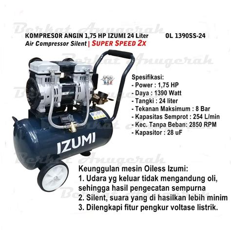 Jual IZUMI OL 1390SS 24 Kompresor Oiless 1 75 HP 24 L Air Compresor