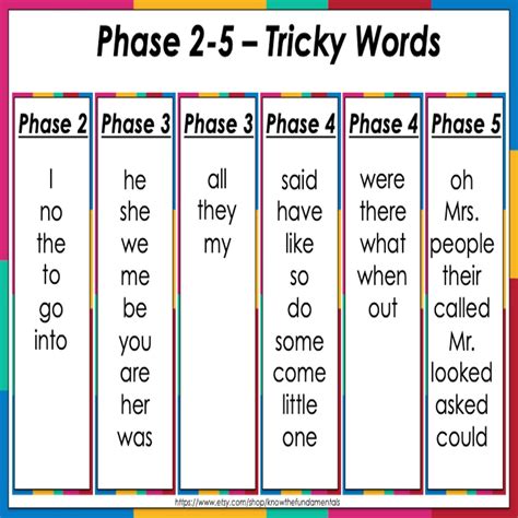 Tricky Words Phases 2 5 Tricky Words All Phases Early Etsy