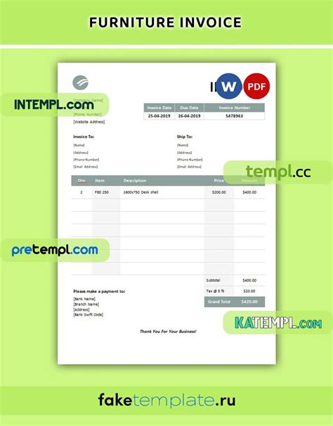 Furniture Invoice Word And Pdf Download Template