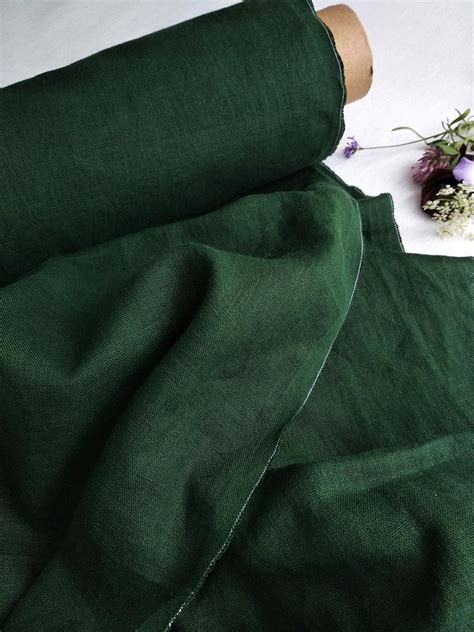 Dark Green Linen Fabric Color 26 Medium Weight Linen Flax Etsy