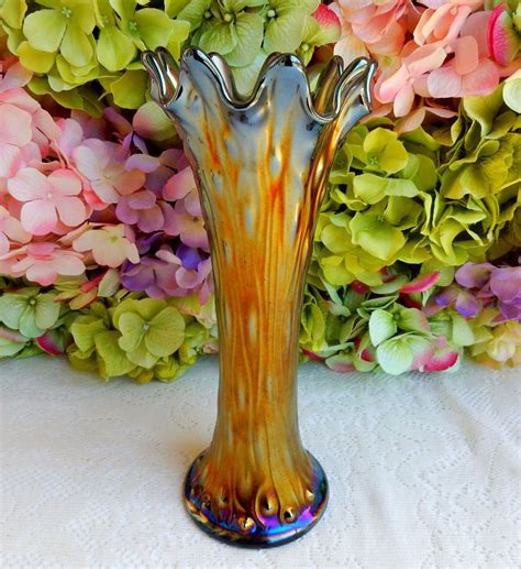 Beautiful Northwood Carnival Glass Vase ~ Tree Trunk ~ Amethyst Northwood Carnival Glass