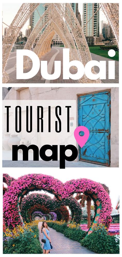 the dubai tourist map with pink flowers in front of it and an image of ...