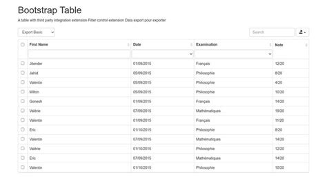 Bootstrap Table Filter Sorting Export