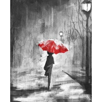 Creative Gallery 11 in. x 14 in. "A Rainy Walk Red Umbrella" Wrapped Canvas Wall Art Print ...