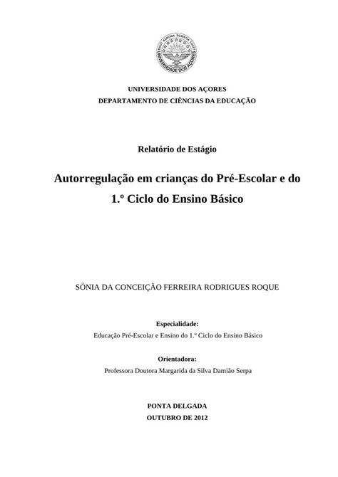 Pdf Autorregula O Em Crian As Do Pr Escolar E Do Ciclo Do