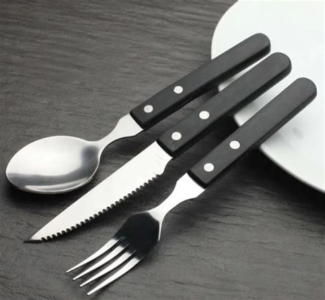 New Knife Fork Spoon Set Knife Steak Black Wooden Handle Western