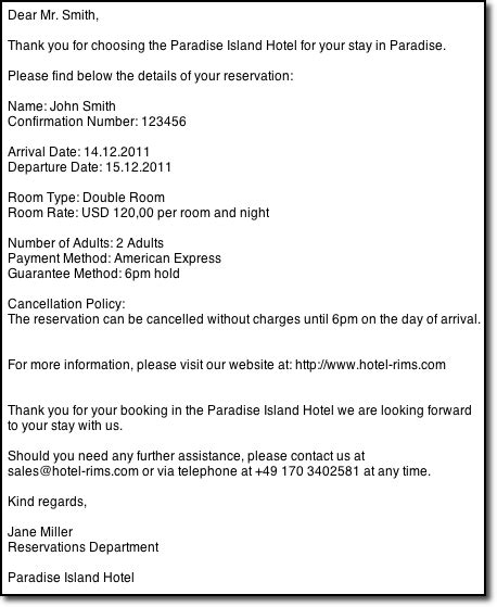 Mybookinghotel Hotel Booking Confirmation Letter