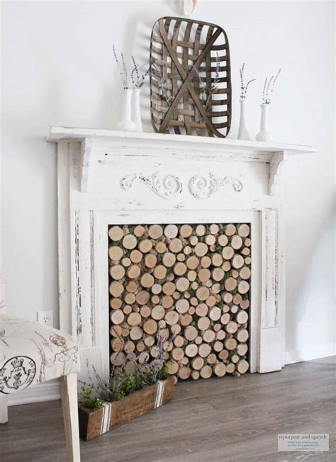 Diy Birch Wood Fireplace Cover For A Faux Wood Fireplace Insert