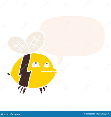 A Creative Cartoon Bee And Speech Bubble In Retro Style Stock Vector