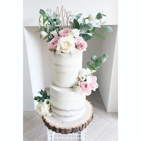 Floral Semi Naked Cake With Mr Mrs Cake Topper Mr Mrs Cake Toppers