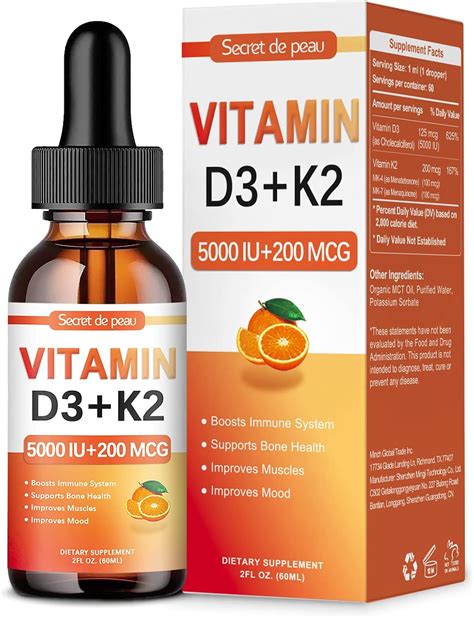 Organic Vitamin D3 K2 Drops W Mct Oil 5000 Iu No Fillers