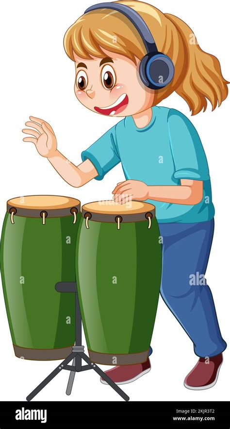 A Girl Playing Conga Drum Musical Instrument Illustration Stock Vector