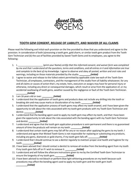 Tooth Gem Consent Form Fill And Sign Printable Template Online Us