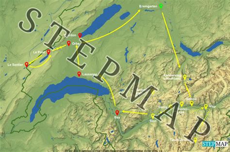 StepMap Wallis Orbe 2021 Landkarte für Schweiz