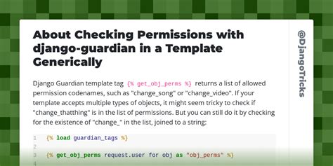 About Checking Permissions With Django Guardian In A Template Generically Djangotricks