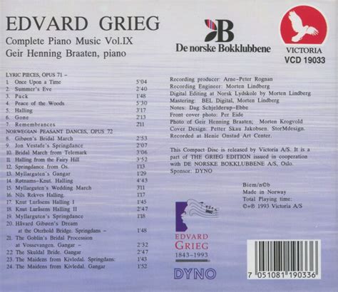 Complete Piano Music Vol Ix By Edvard Grieg Geir Henning Braaten