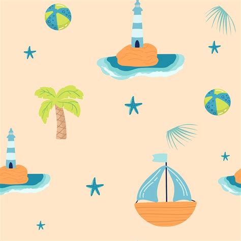 Premium Vector Marine Seamless Pattern With Cartoon Boats On Blue