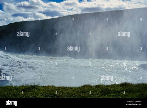 Splash Of Droplets Water Mist Gullfoss Waterfall In Iceland Stock