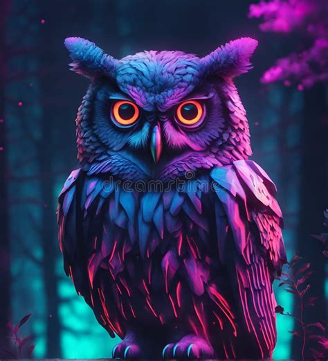 Cyberpunk Owl In Neon Lighting Futuristic Photorealistic Illustration