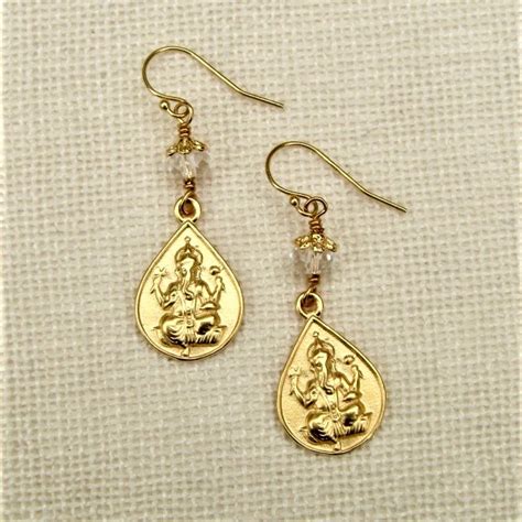 Om And Ganesh Teardrop Earrings Double Sided Honoring The Sacredhonoring The Sacred