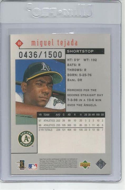 1999 UPPER DECK UD BLACK DIAMOND MIGUEL TEJADA TRIPLE DIAMOND GOLD