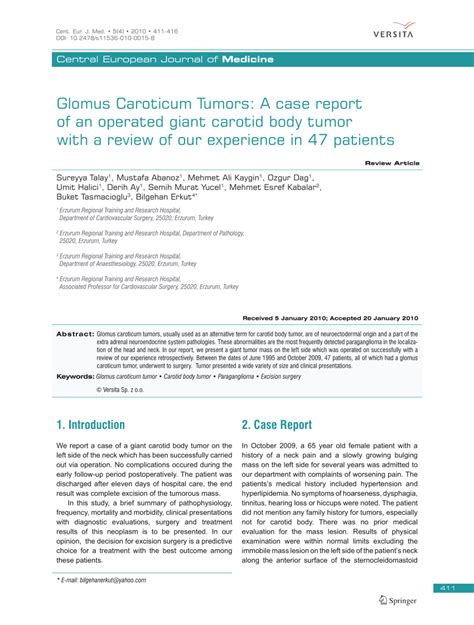 Pdf Glomus Caroticum Tumors A Case Report Of An Operated Giant