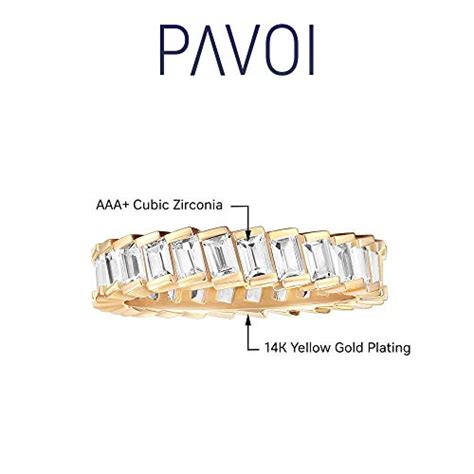 PAVOI 14K Gold Plated Cubic Zirconia Baguette Cut Eternity Bands Yellow