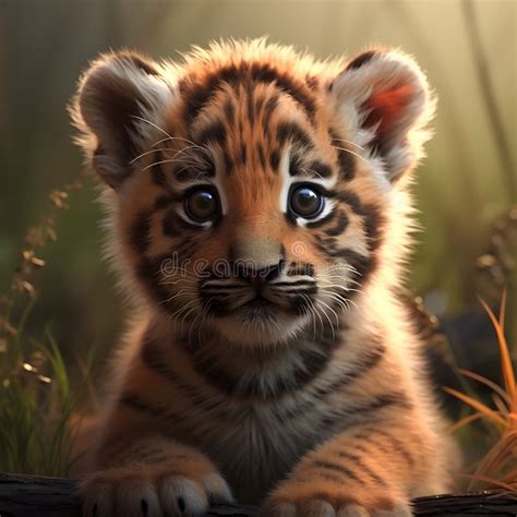 Portrait of a Cute Baby Tiger Cub with Piercingn Eyes Stock ...