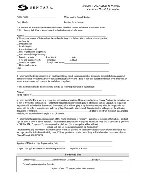 Fillable Online Sentara Authorization To Disclose Form Fax Email Print Pdffiller