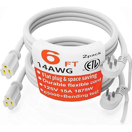 Amazon Gauge Feet Pack Flat Plug Extension Cord White