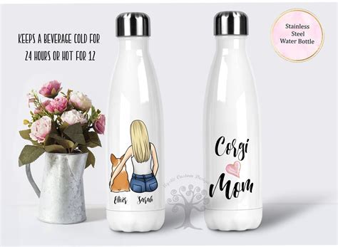 Personalized Water Bottle Corgi Mom T T For Corgi Etsy