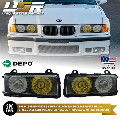 French Yellowclear Glass Lens Depo Euro Hella Projector Headlights For