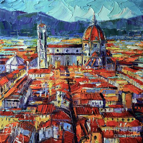 Florence View From Palazzo Vecchio Tower Oil Painting Mona Edulesco