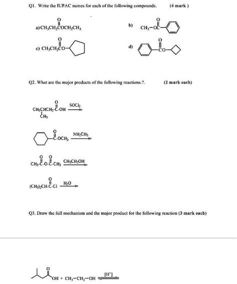 Solved Q1 Write The Iupac Names For Each Of The Following Compounds 4 Marks A