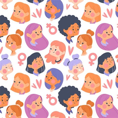 Free Vector Womens Day Pattern With Faces Concept