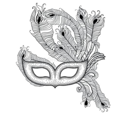 Dotted Venetian Carnival Mask Colombina With Outline Peacock Feathers ...