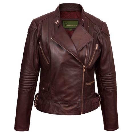 Wendy Womens Burgundy Leather Biker Jacket