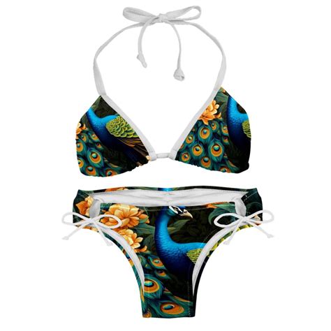 Peacock Detachable Sponge Adjustable Strap Bikini Set 2 Pack Swimwear