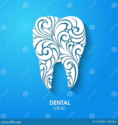 Abstract Teeth Silhouette Ornate Floral White Tooth Symbol On Blue