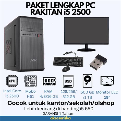 Jual Paket Lengkap Pc Rakitan Komputer Kantor Intel Core I Monitor Led