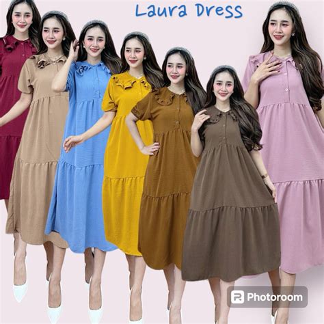 Jual Dress Laura Dress Crinkle Airflow Dress Korean Style Daster Busui