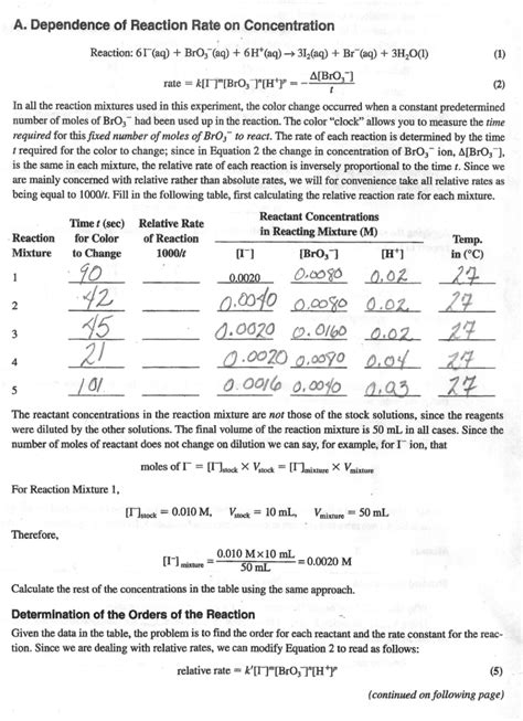 A Dependence Of Reaction Rate On Concentration Chegg