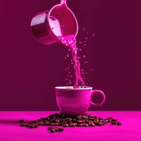 Premium AI Image | Coffee beans and coffee on pink background