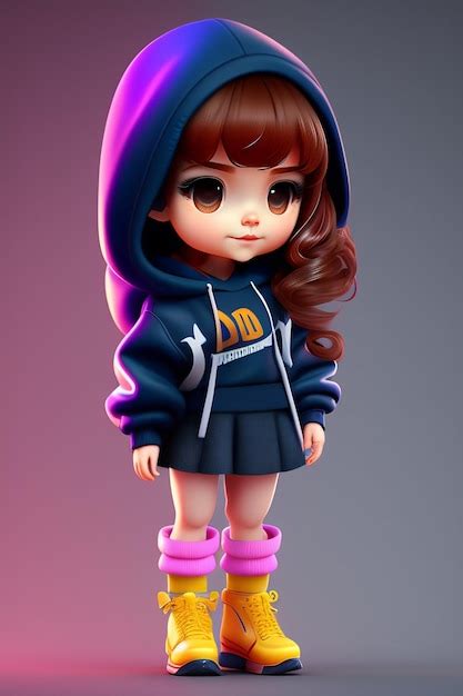 Premium Ai Image Chibigirlwithlonghairwearingoversizedhoodie