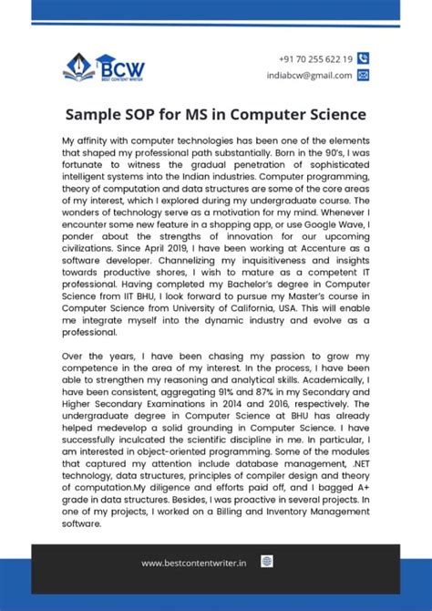 Sop For Ms In Computer Science Complete Guide Sample