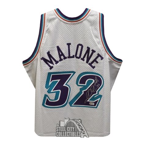 Karl Malone Autographed Utah Mitchell Ness White Basketball Jersey